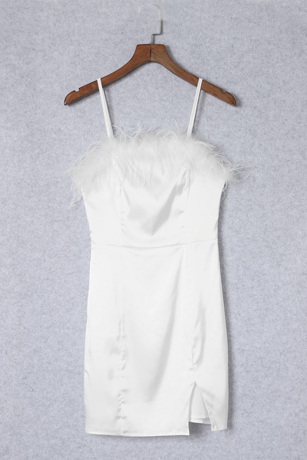 White Fluffy Feather Trim Strapless Mini Dress