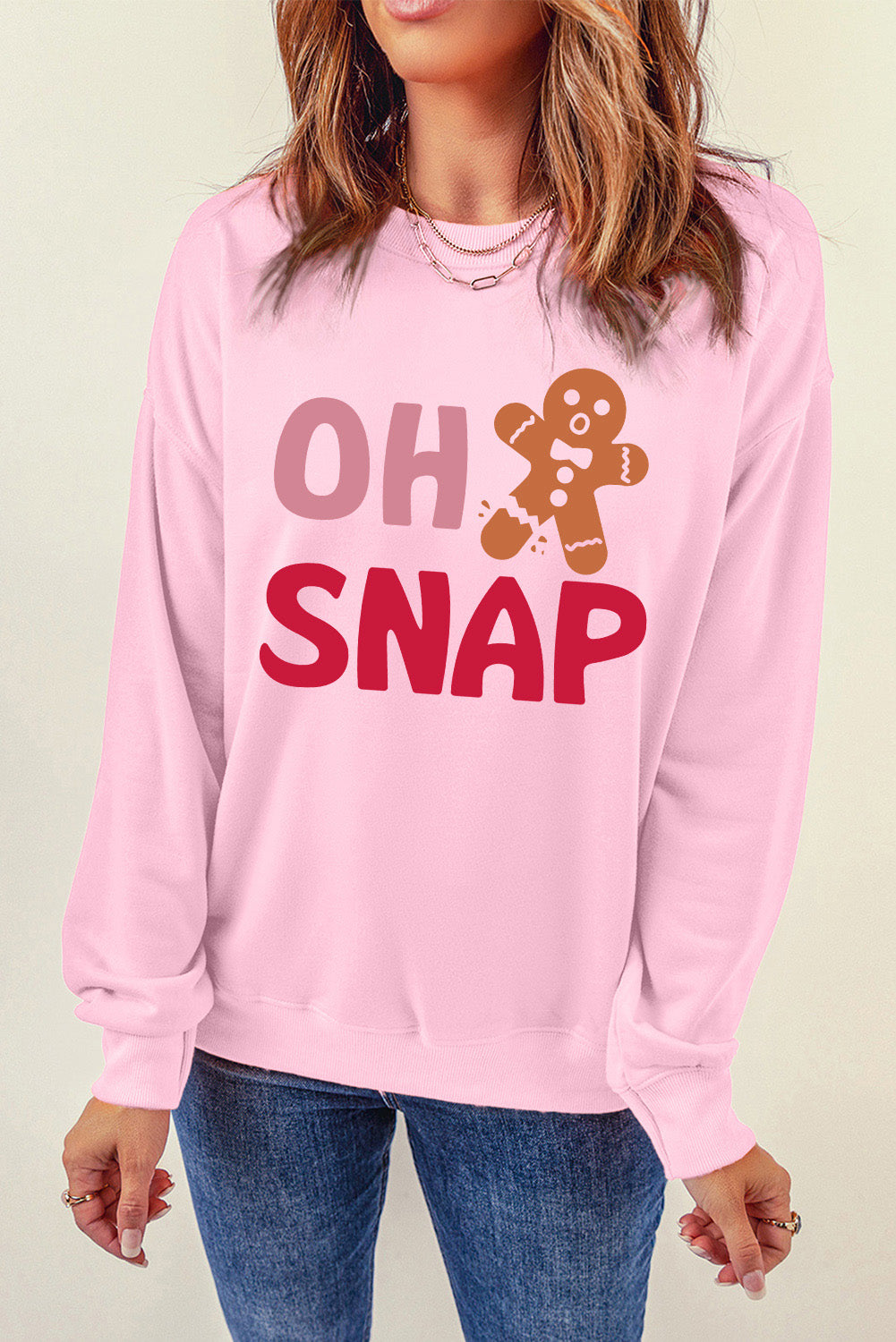 Pink OH SNAP Gingerbread Man Christmas Pullover Sweatshirt