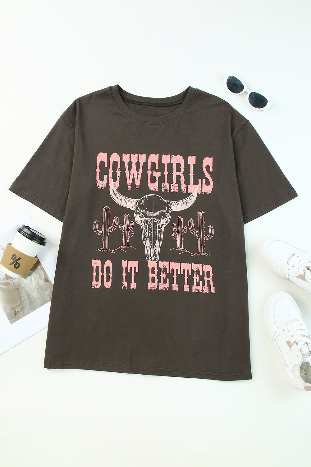 Gray COWGIRLS DO IT BETTER Graphic Print Oversized T Shirt