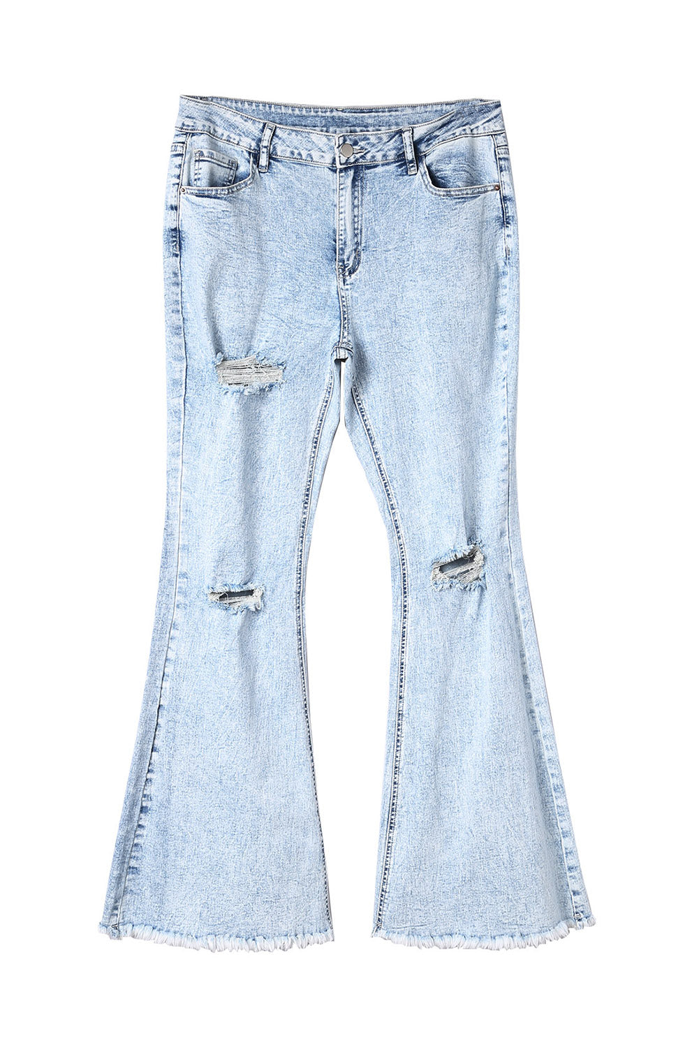 Sky Blue Distressed Acid Wash Flare Jeans