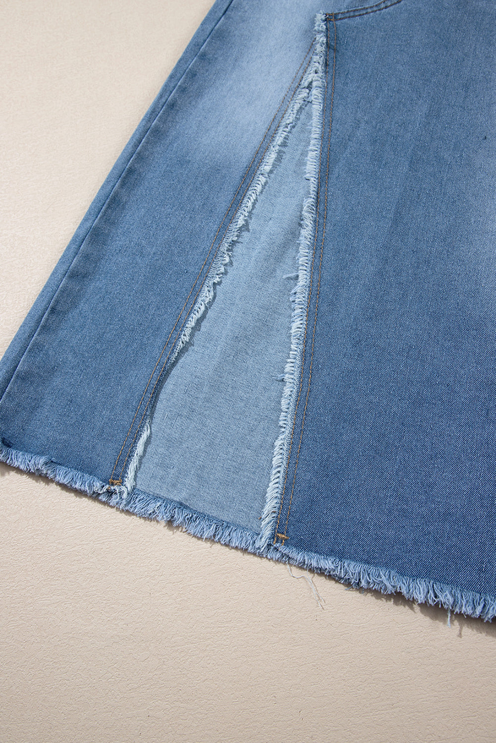 Light Blue Frayed Slit Asymmetric Denim Midi Skirt