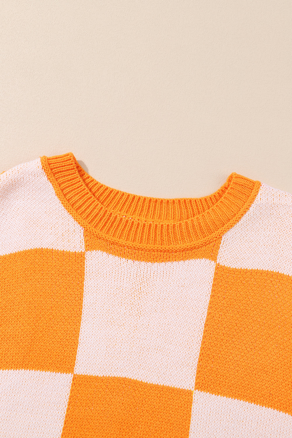Orange Checkered Bishop Sleeve Sweater