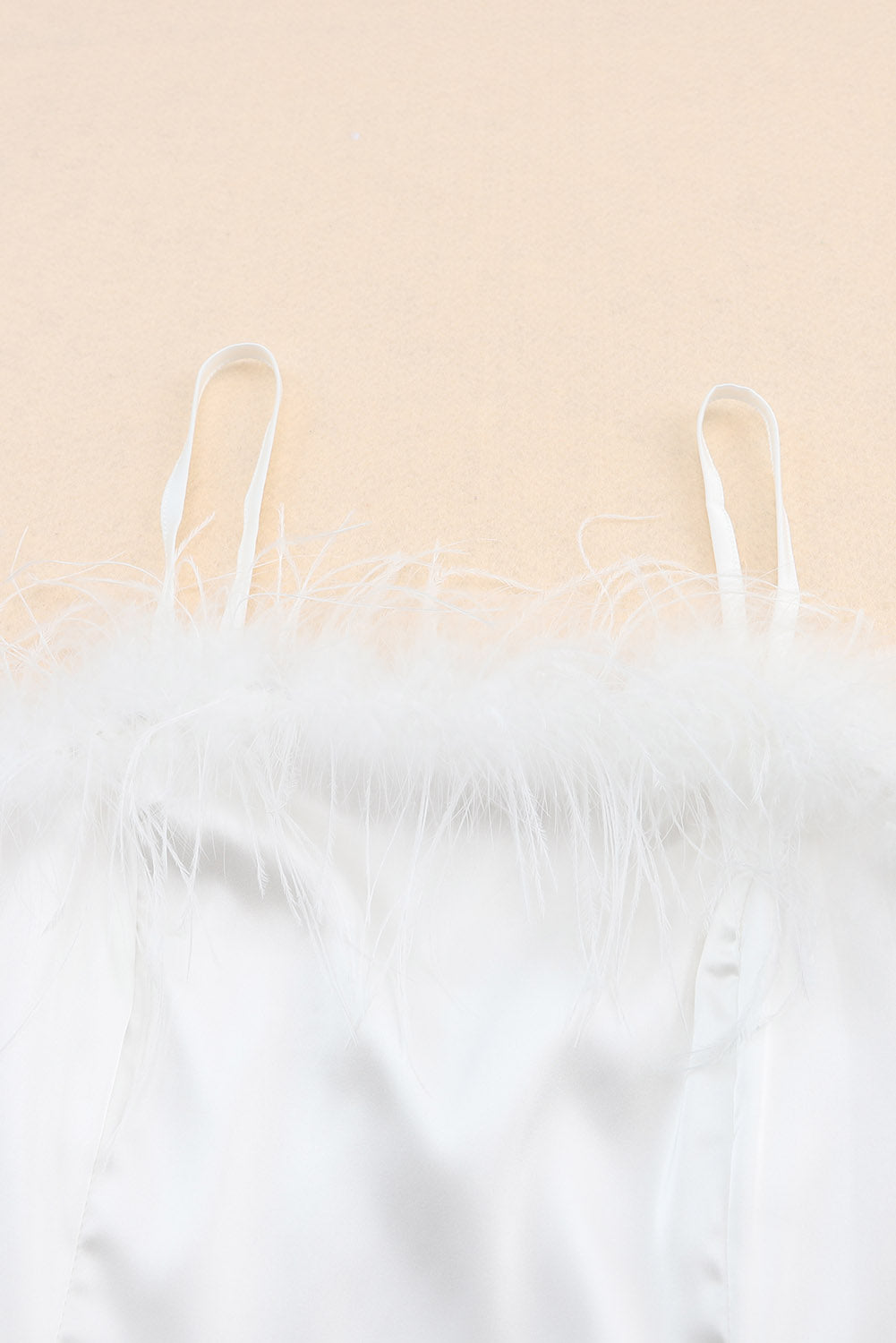 White Fluffy Feather Trim Strapless Mini Dress