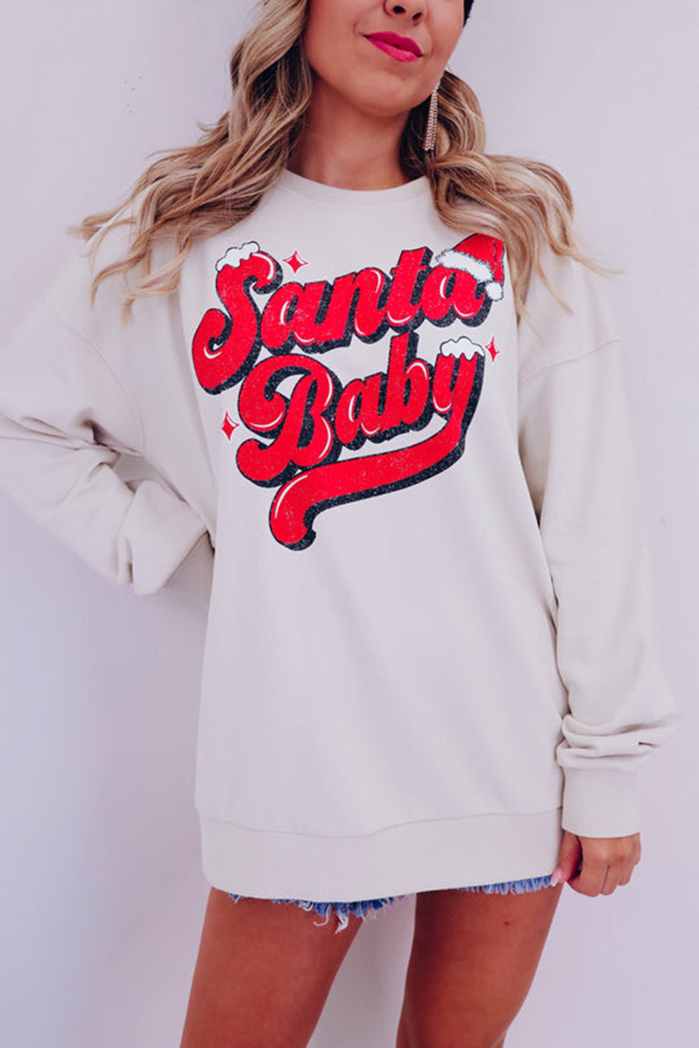 White Santa Baby Graphic Pullover Sweatshirt